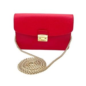 FURLA Chain Shoulder Bag Metropolis Leather Magenta Pink Purse Authentic A26